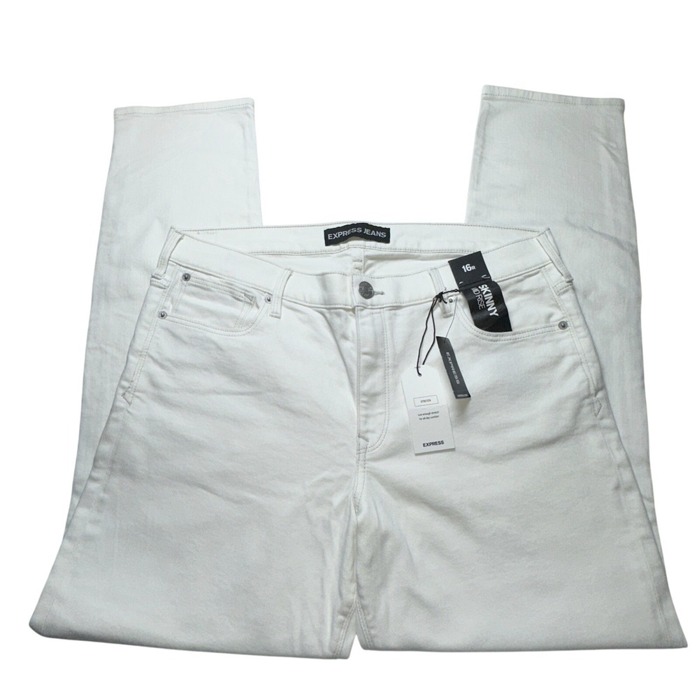 Express‎ Legging Jeans Womens 16R White Mid Rise Stretch Skinny Pants New Preppy